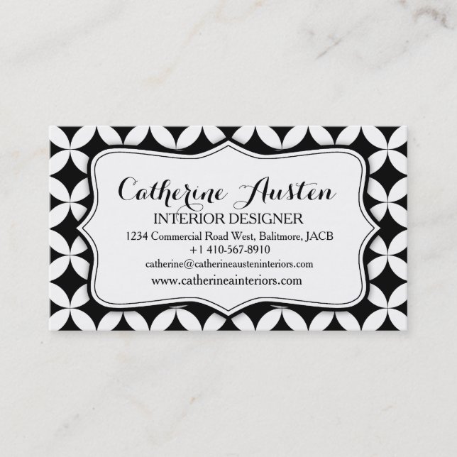 Interior design business circular black white mono card (Front)