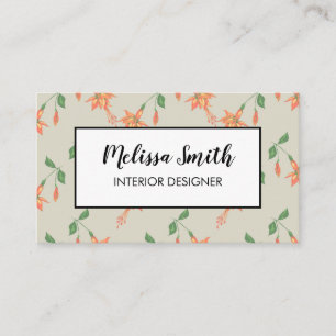 Interior Design Floral Pattern Green Business Card