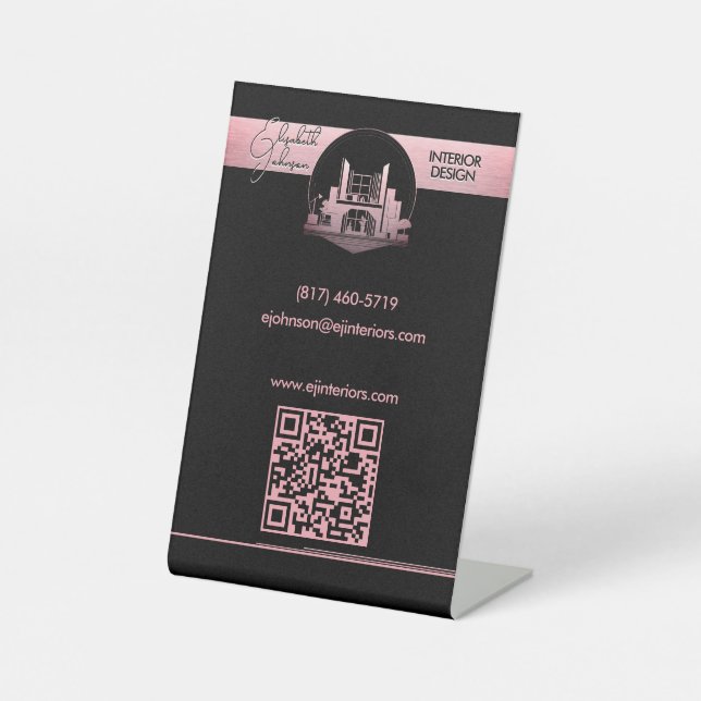 Interior Design or Architect Logo Black and Rose  Pedestal Sign (Front)