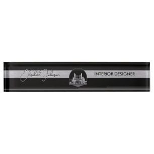 Interior Design or Architect Logo Black and Steel  Nameplate