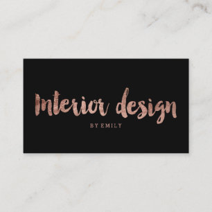 Interior design rose gold typography simple black business card