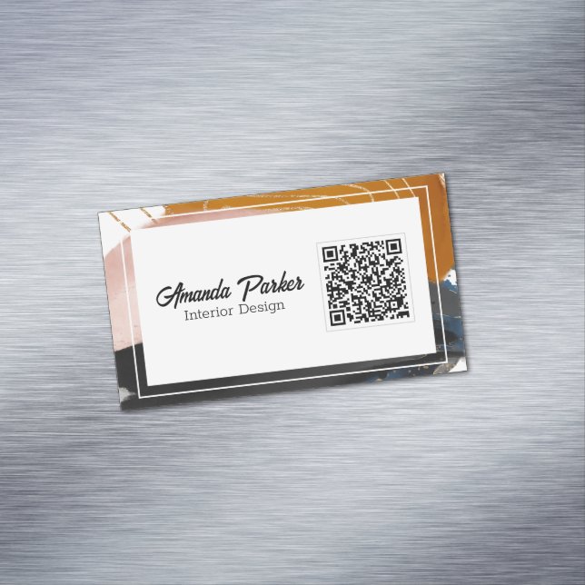 Interior Design Simple Modern Abstract QR Code Magnetic Business Card (In Situ)