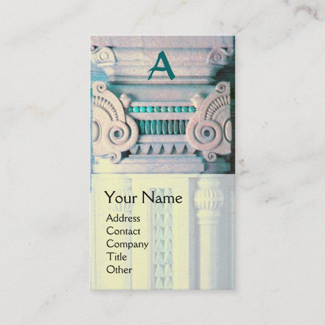 INTERIOR DESIGNER,ARCHITECTURE Monogram White Teal Business Card (Front)