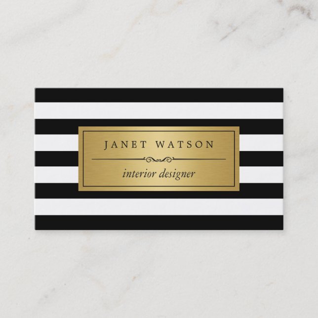 Interior Designer - Classic Black White Stripes Business Card (Front)