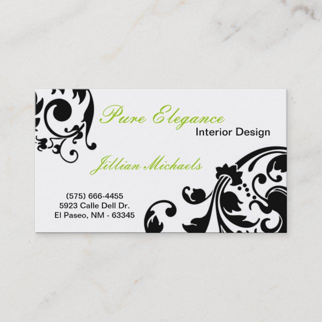 Interior Designer Damask Filigree Business Card (Front)
