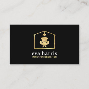 Interior Designer Elegant Black & Gold  Business Card