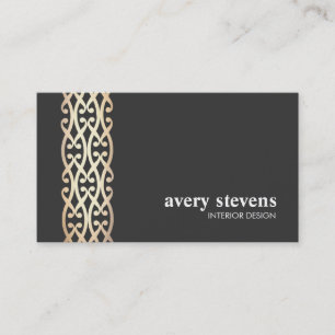 Interior Designer Elegant Gold Scrolls Black Business Card