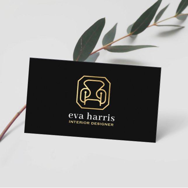 Interior Designer Elegant Grey & Gold Logo Business Card (Creator Uploaded)