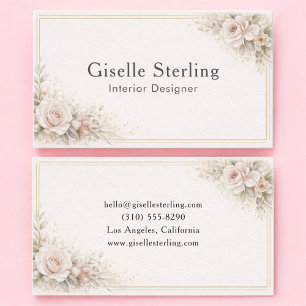Interior Designer Floral Neutral Professional Business Card