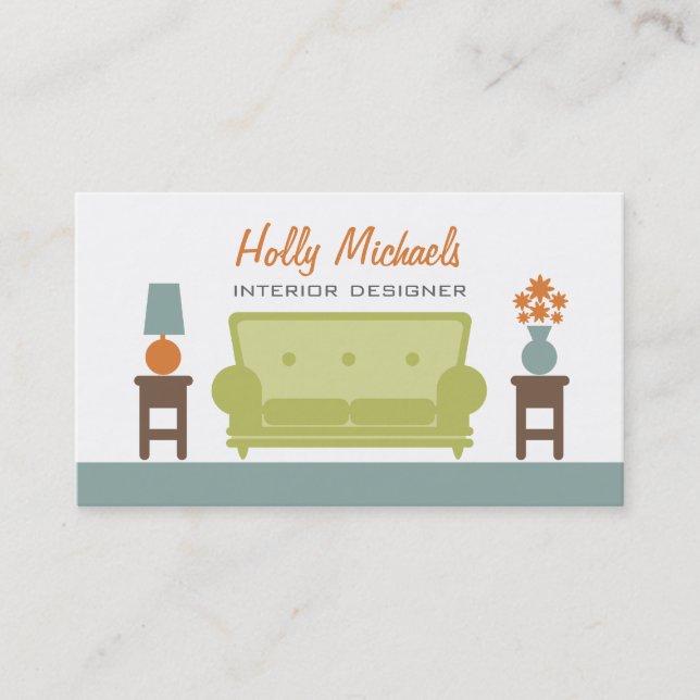 Interior Designer - Green Living Room Sofa Business Card (Front)