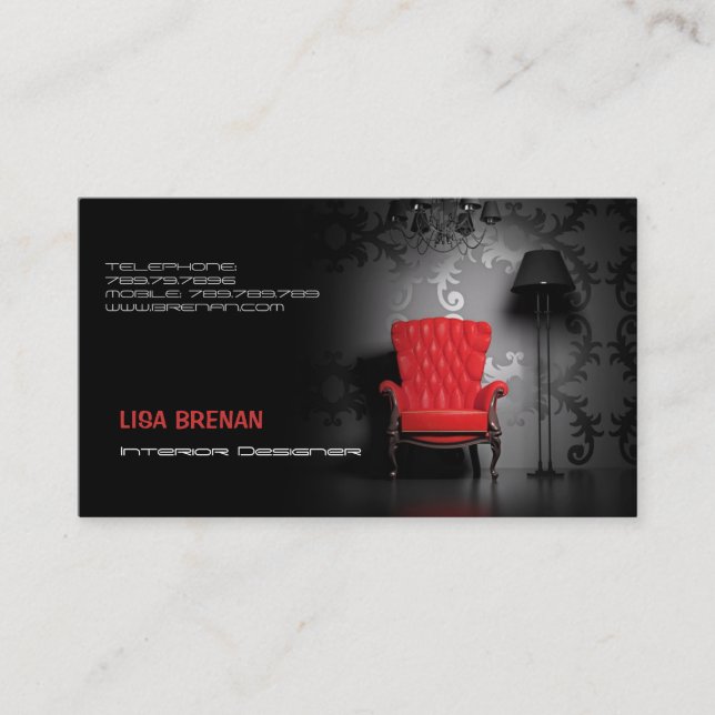 Interior Designer Red Chair Classic Room Decorator Business Card (Front)