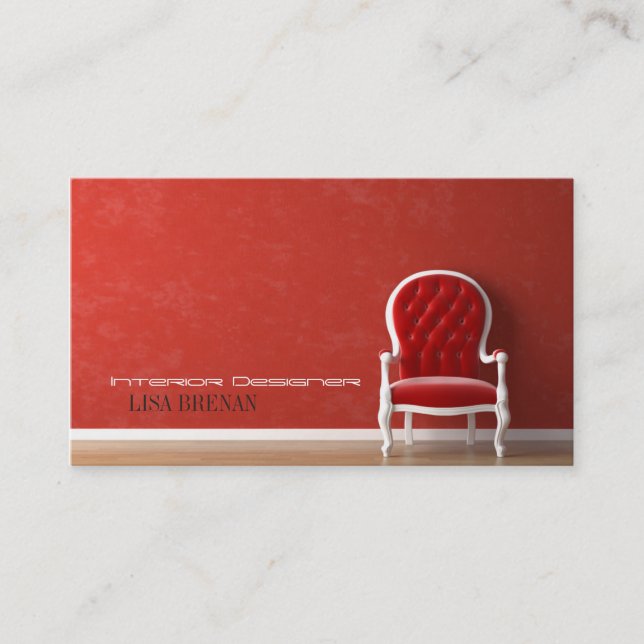 Interior Designer Red Wall Chair Business Card (Front)