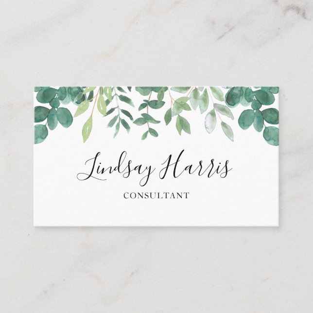 Interior Designer Watercolor Eucalyptus Business C Business Card (Front)