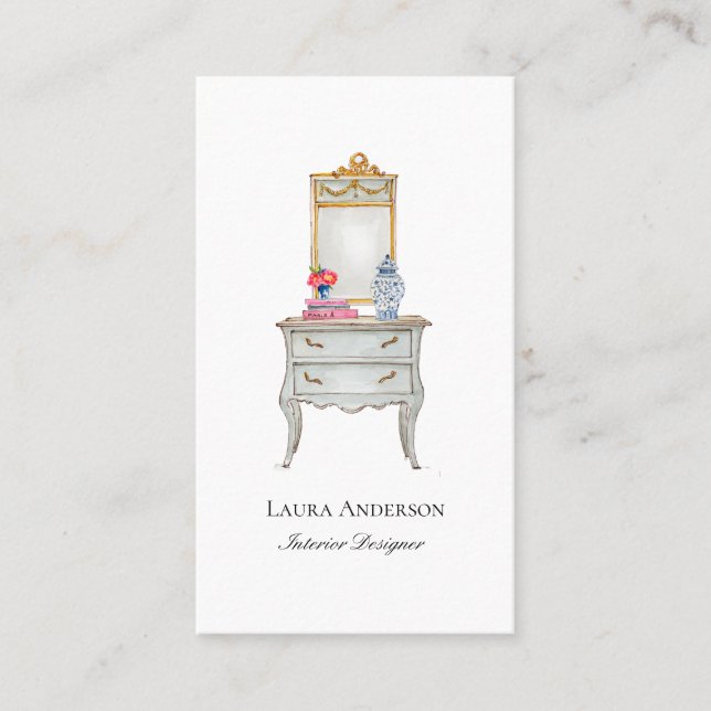 Interior designer Watercolor French furniture Business Card (Front)