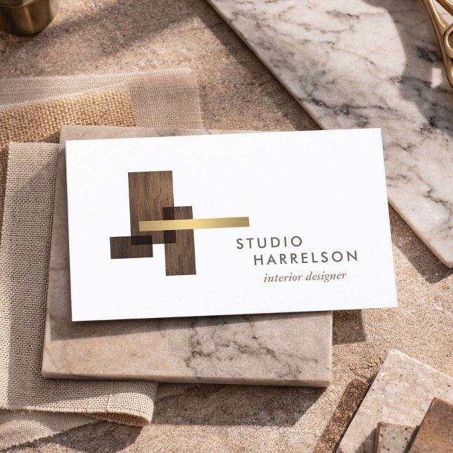 Interior Designer Wood Gold Logo Business Card (Creator Uploaded)