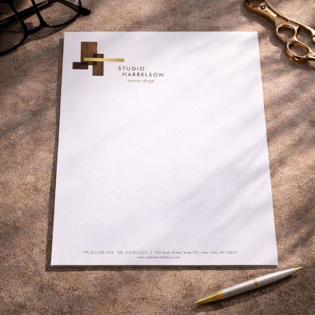 Interior Designer Wood Gold Logo  Custom Letterhead (Creator Uploaded)