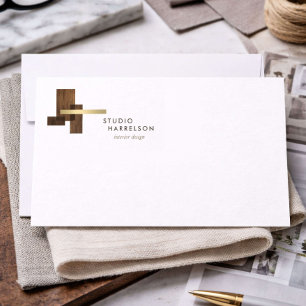 Interior Designer Wood Gold Logo Flat Notecard