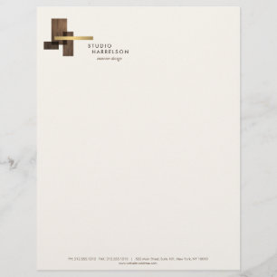 Interior Designer Wood Gold Logo Ivory Custom Letterhead