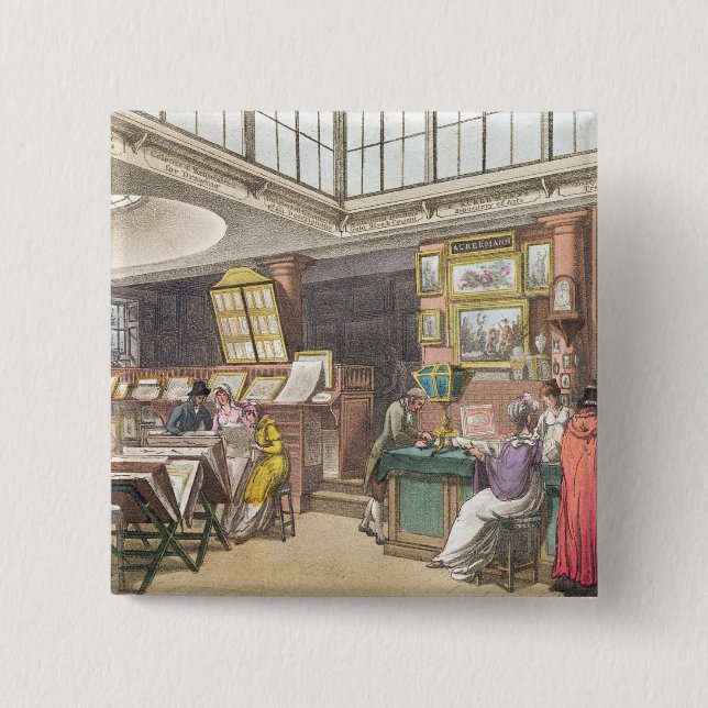 Interior from Ackermann's 'Repository of Arts, Lit 15 Cm Square Badge (Front)