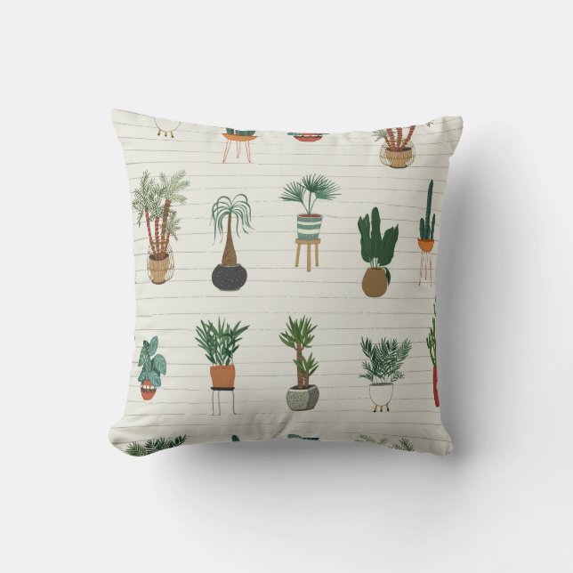 interior home plants seamless hand drawn pattern cushion (Front)