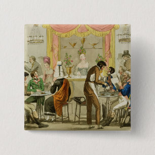 Interior of a Coffee House, pub. for William Pearm 15 Cm Square Badge