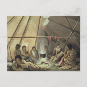 Interior of a Cree Indian Tent, March 25th 1820, f Postcard