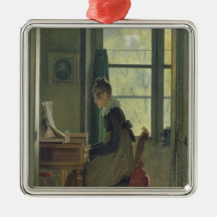 Interior of a Dining Room, detail of a woman Metal Tree Decoration