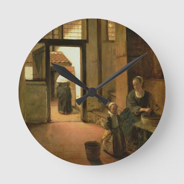 Interior of a Dutch House (oil on panel) Round Clock (Front)