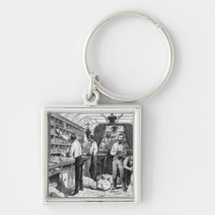 Interior of a French railway postal wagon Key Ring