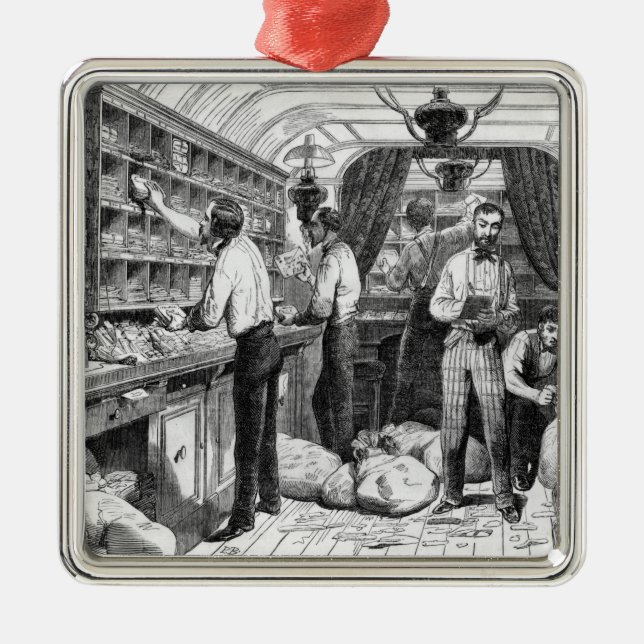 Interior of a French railway postal wagon Metal Tree Decoration (Front)