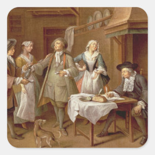 Interior of a Kitchen with Figures Tasting Wine Square Sticker