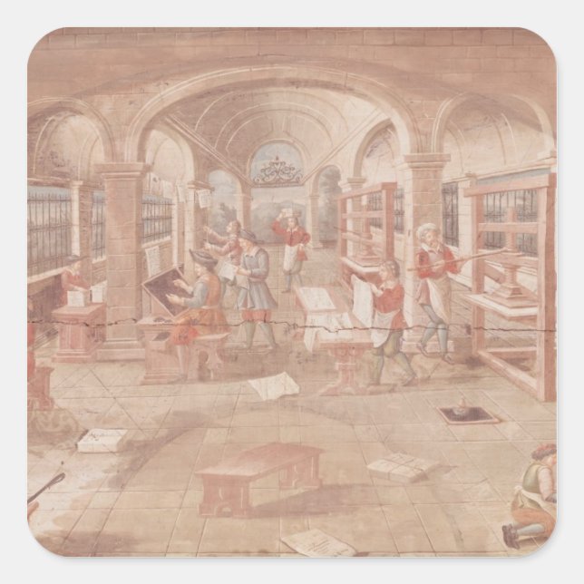 Interior of a Printing Works in the 16th Century Square Sticker (Front)