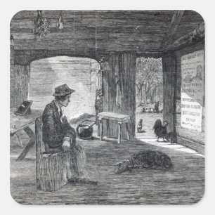 Interior of a settler's hut in Australia Square Sticker