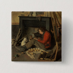Interior of a Studio, 1845 (oil on canvas) 15 Cm Square Badge