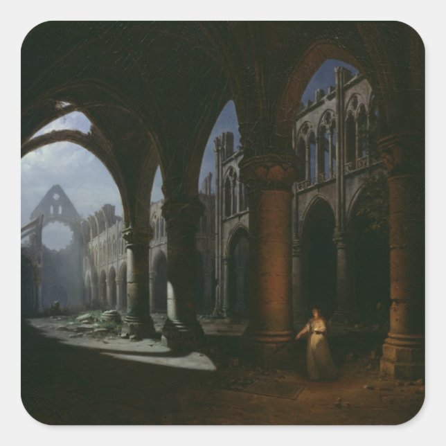 Interior of an Abbey in Ruins, 1848 Square Sticker (Front)