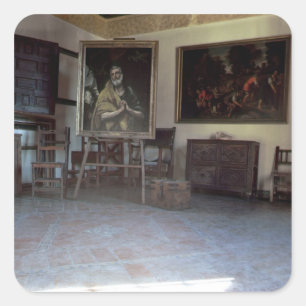 Interior of El Greco's  studio Square Sticker