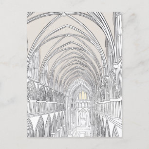 Interior of Salisbury Cathedral   Line Drawing Pos Postcard