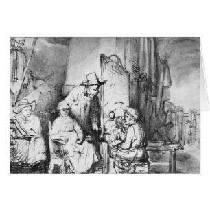 Interior of studio with painter painting