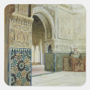 Interior of the Alhambra, Granada (w/c) Square Sticker