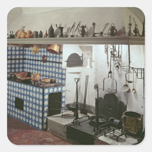 Interior of the kitchen of the Hotel de Cabris Square Sticker (Front)