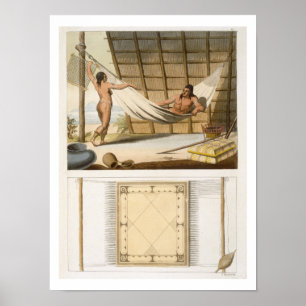 Interior scene depicting indians (colour engraving poster