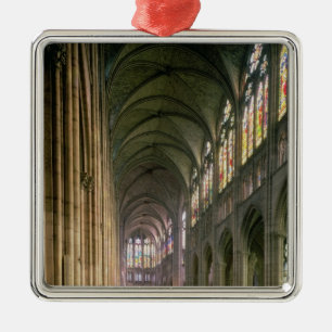 Interior view looking down the nave metal tree decoration