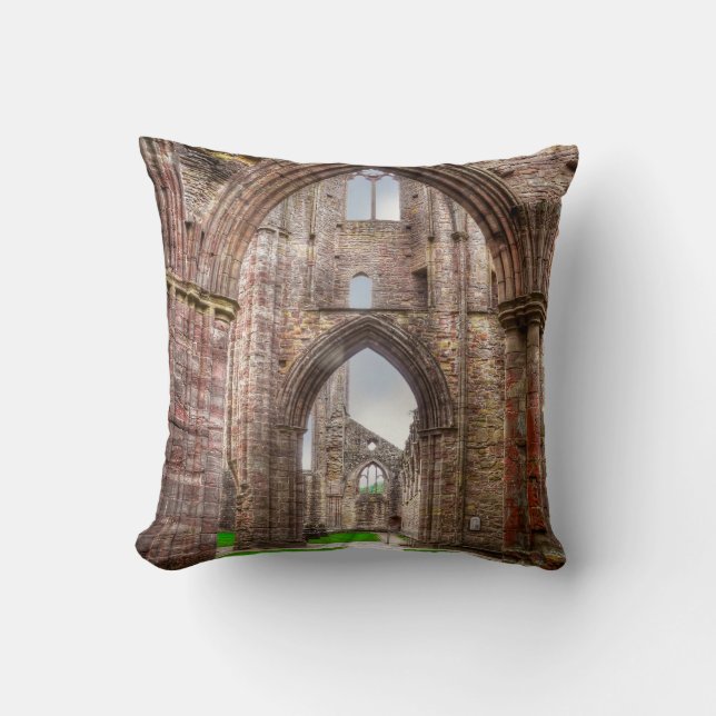Interior View of Ancient Tintern Abbey Wales, UK Cushion (Front)