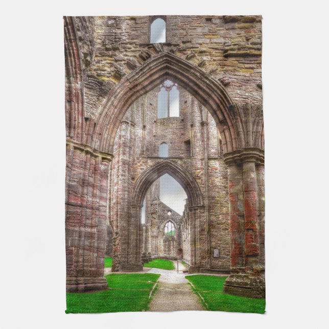 Interior View of Ancient Tintern Abbey Wales, UK Tea Towel (Vertical)