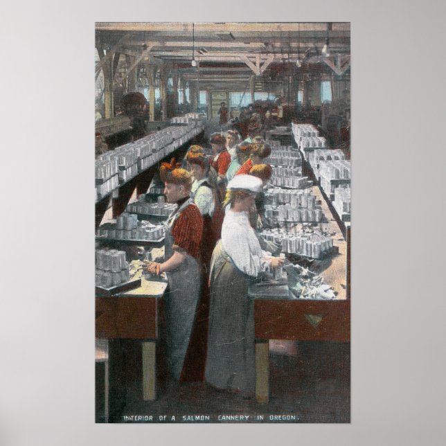 Interior View of Salmon Cannery Workers Poster (Front)