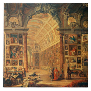 Interior View of The Colonna Gallery, Rome (oil on Tile