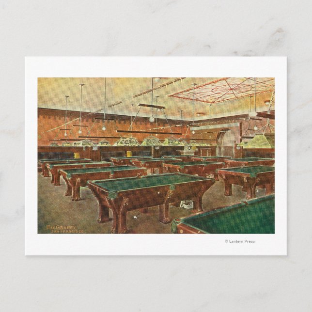 Interior View of the Graney Pool Hall Postcard (Front)