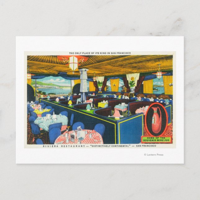 Interior View of the Riviera Restaurant Postcard (Front)