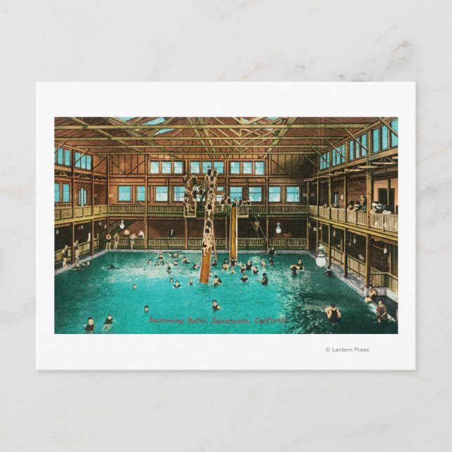 Interior View of the Swimming Baths Postcard (Front)