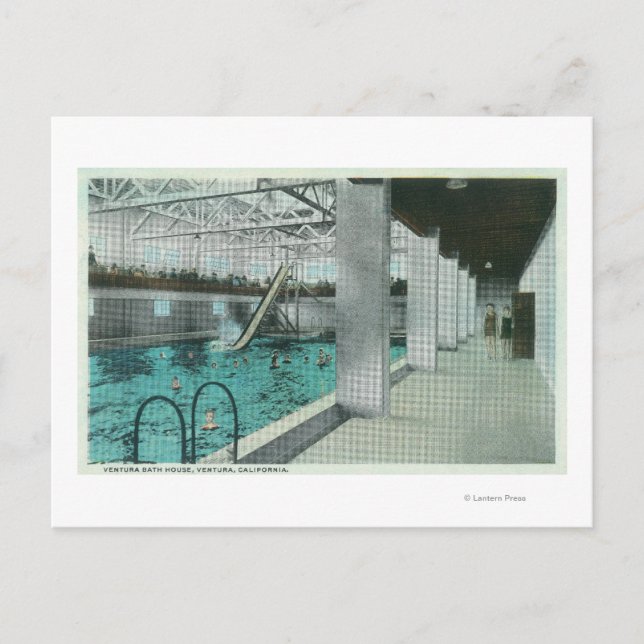Interior View of the Ventura Bath House Postcard (Front)